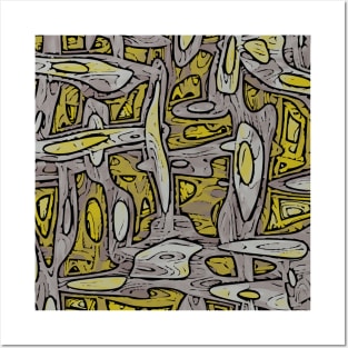 Pattern Abstract Tri-Color Variation Yellow Dove Gray Posters and Art